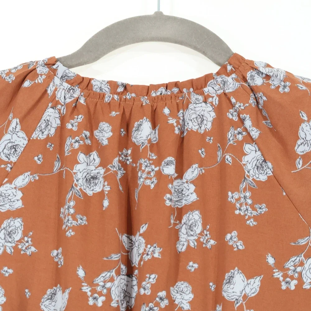 Baltic Born Floral Smocked Midi Dress Womens XL Brown Boho Pockets Flowy Fall